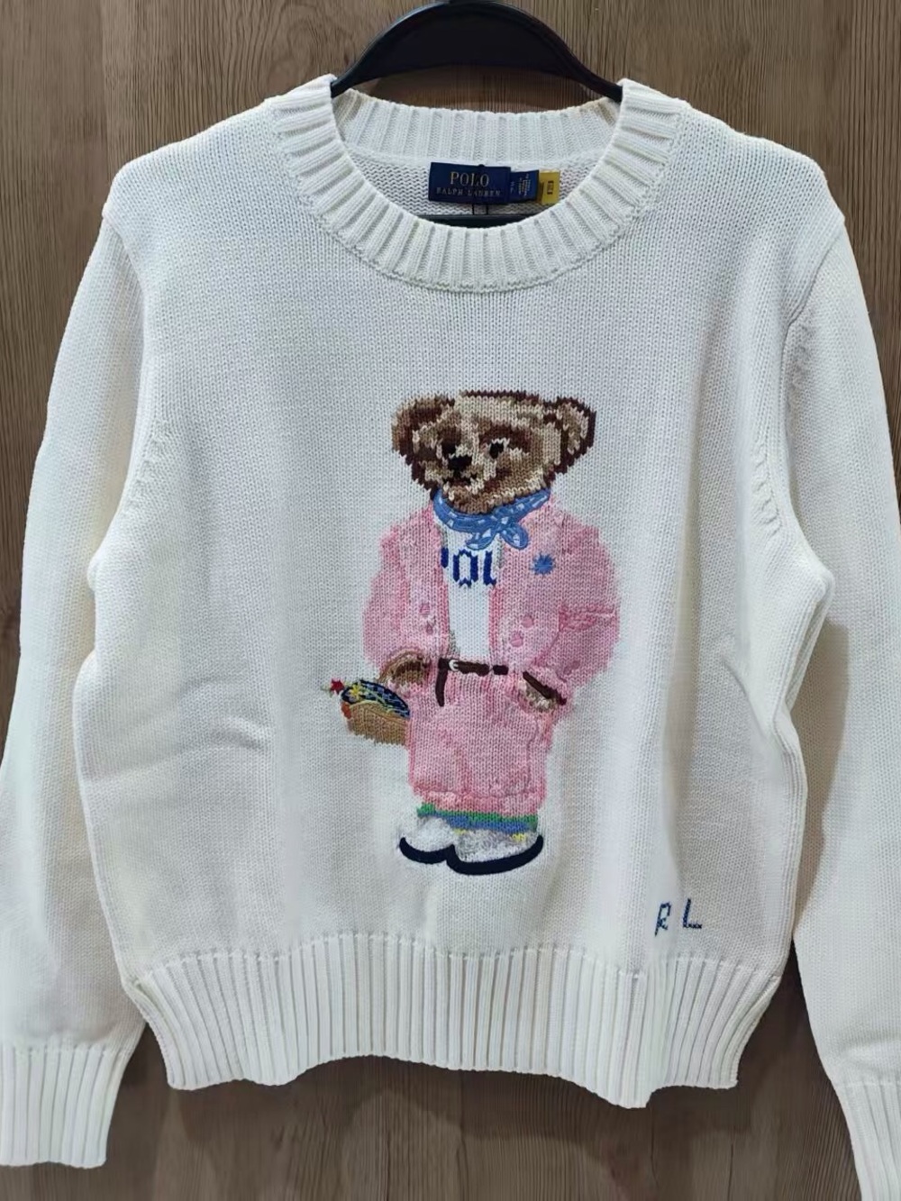 Polo by Ralph Lauren Women’s Cream Teddy Bear Knit Sweater with Pink Jacket